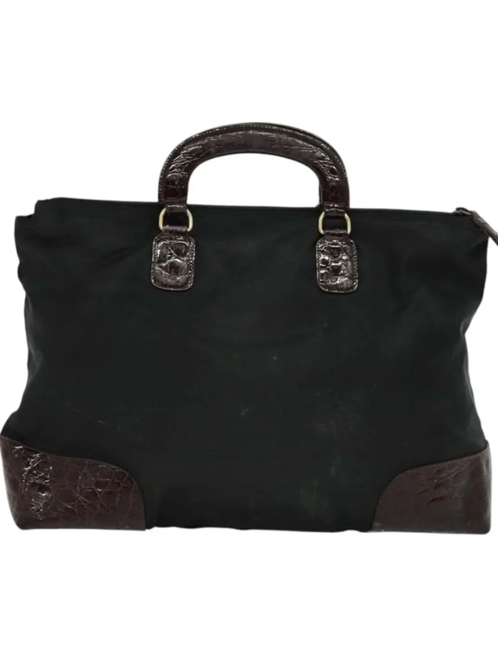 👜 PRADA Nylon Black Brown handbag Authentic Zip Fall Winter